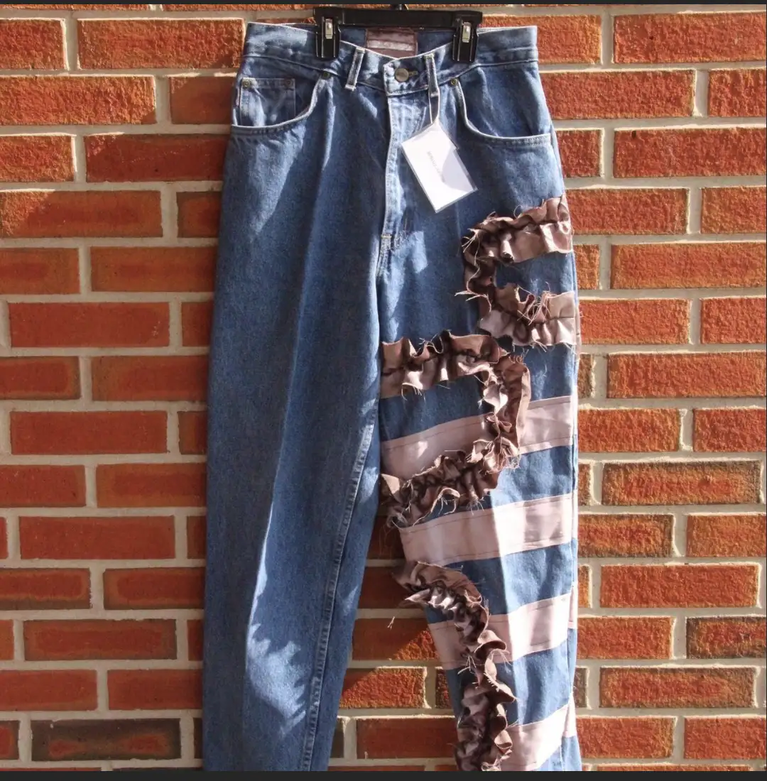 Ruffled Stripe Chic Denim Jeans