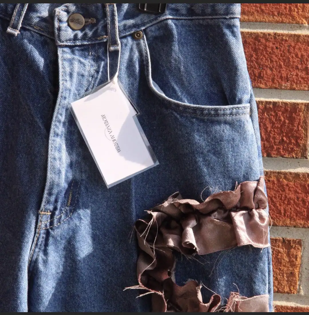 Ruffled Stripe Chic Denim Jeans