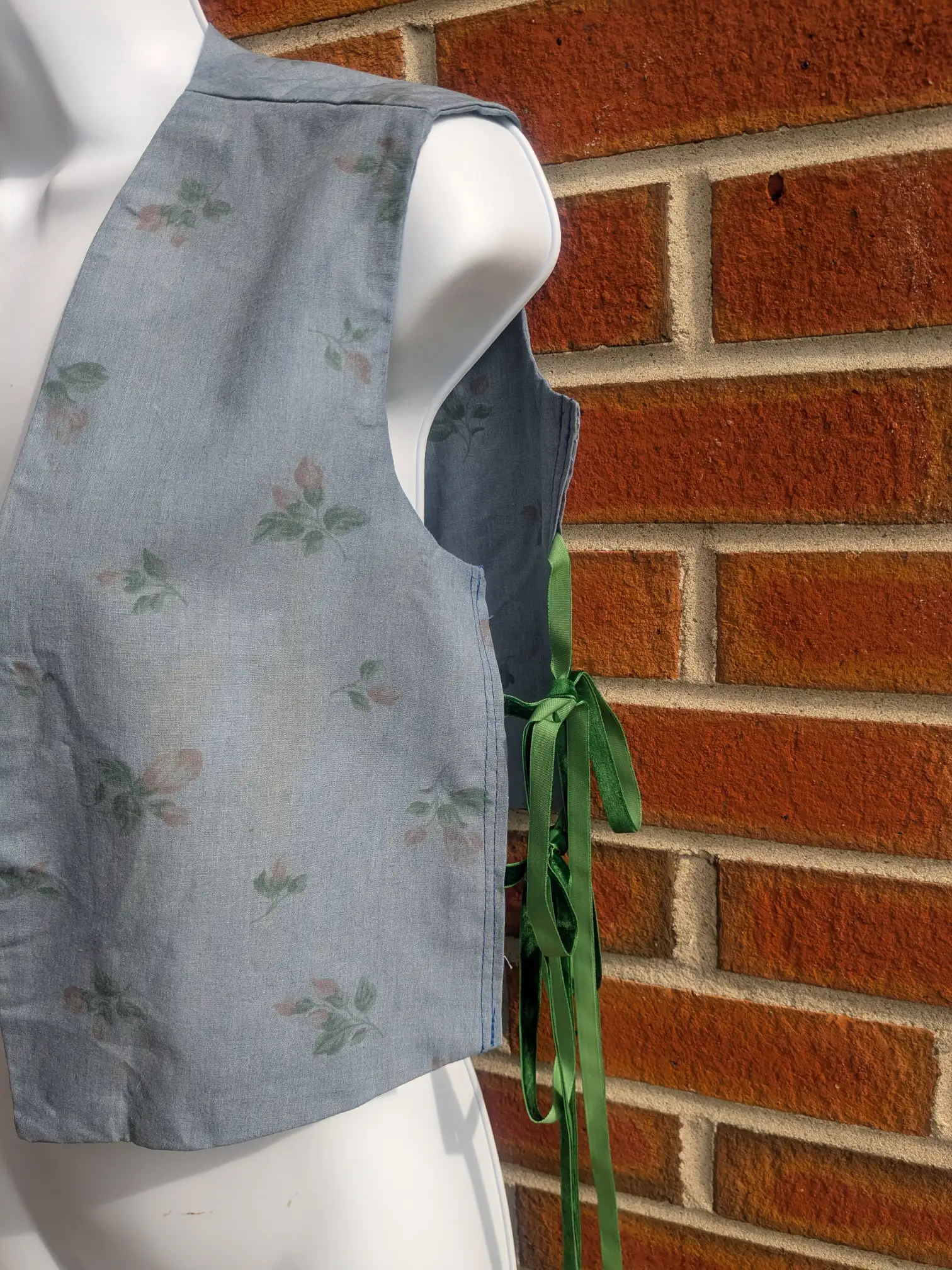 Floral Print Vest with Green Tie Straps