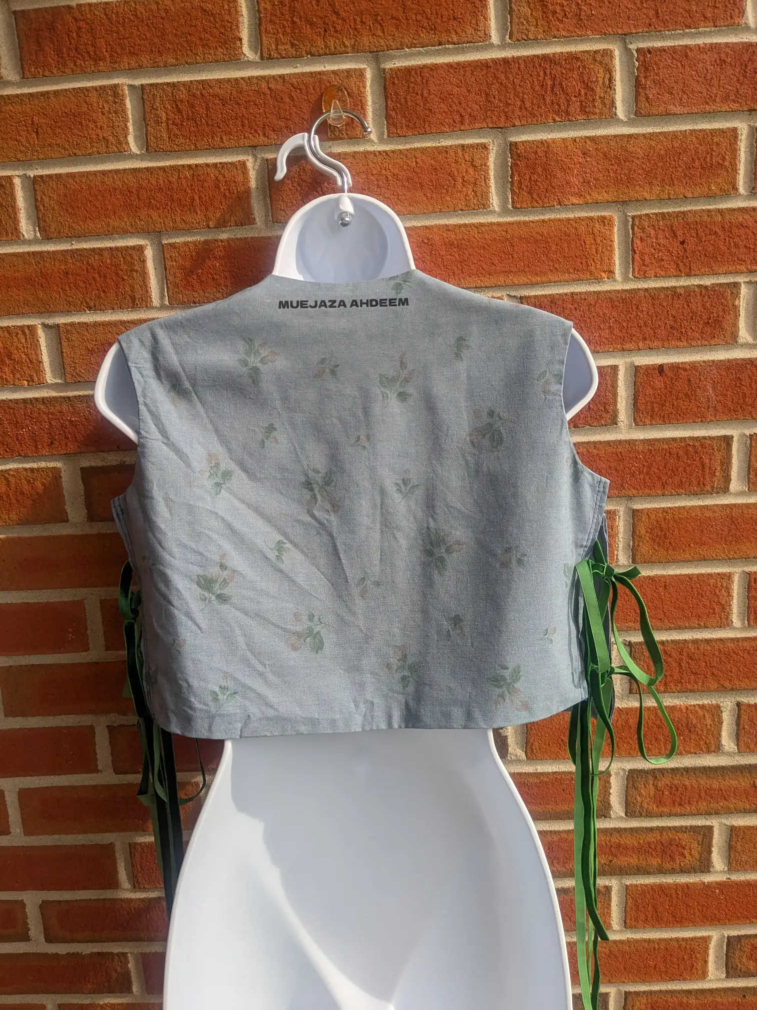 Floral Print Vest with Green Tie Straps