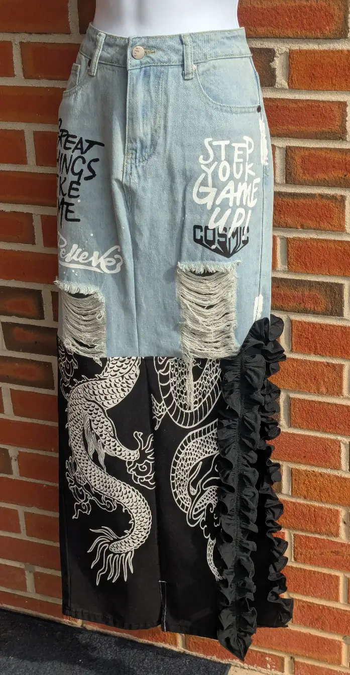 Dragon Denim Remix Skirt