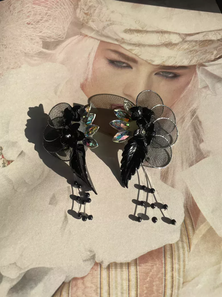 Vintage Black Floral Statement Earrings