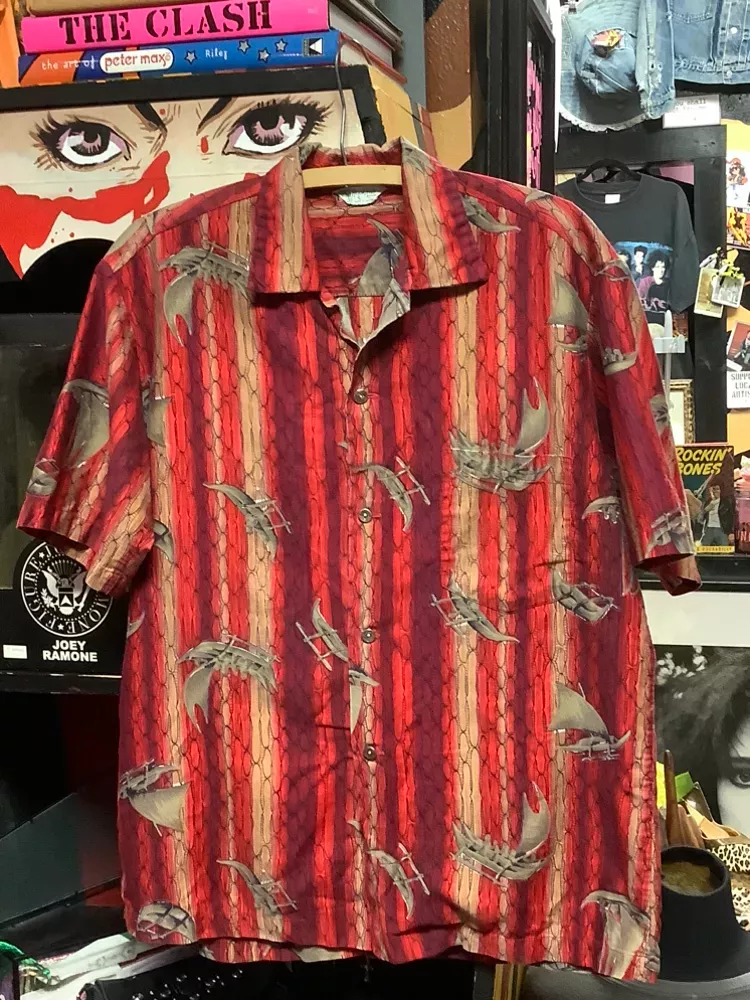 Vintage 40s 50s Wa’a (Outrigger) Print Tiki/Hawaiian  Shirt