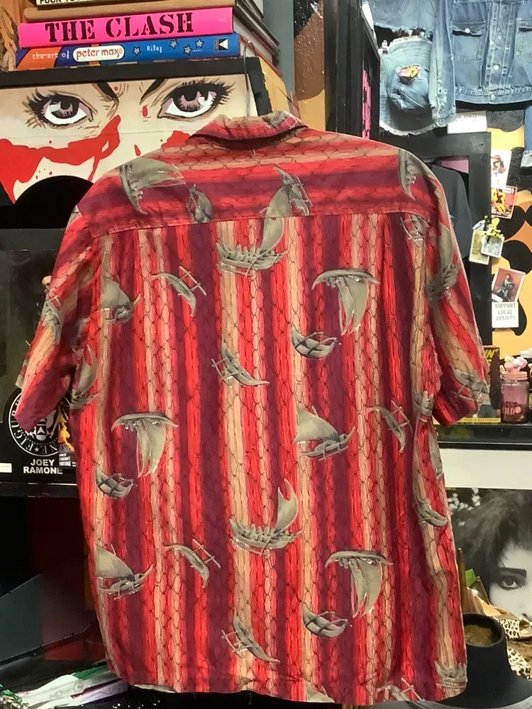 Vintage 40s 50s Wa’a (Outrigger) Print Tiki/Hawaiian  Shirt