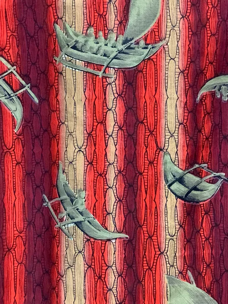 Vintage 40s 50s Wa’a (Outrigger) Print Tiki/Hawaiian  Shirt