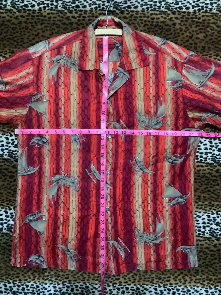 Vintage 40s 50s Wa’a (Outrigger) Print Tiki/Hawaiian  Shirt