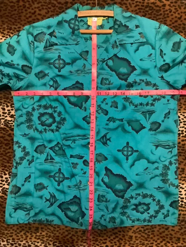 Vintage BLue Hawaiian Scene Womens Shirt