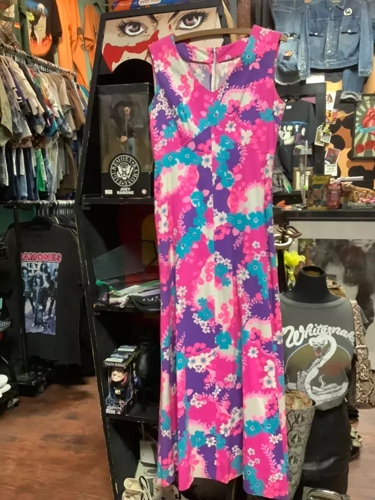 Vintage 1970s Hippie Floral ALoha Maxi Dress
