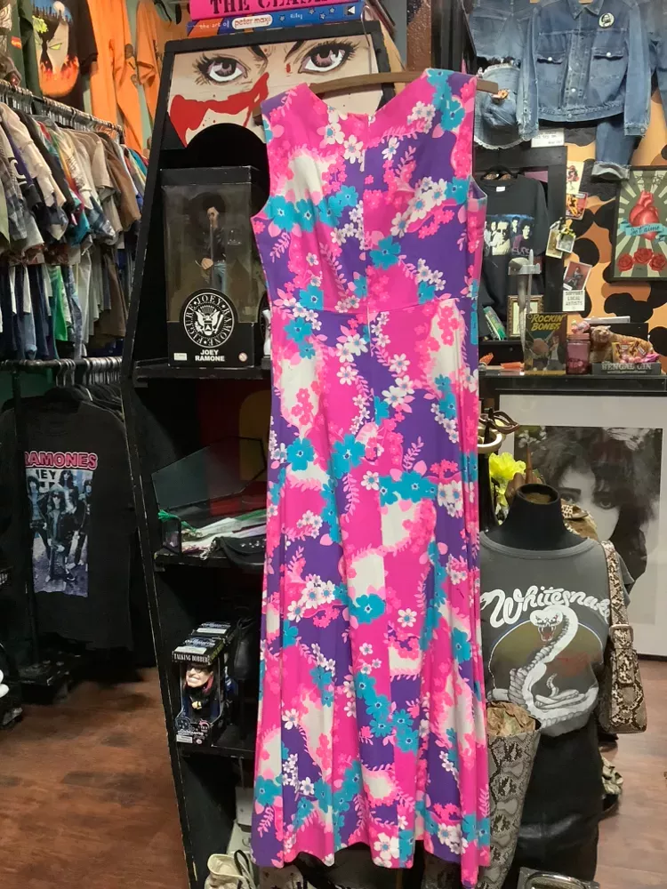 Vintage 1970s Hippie Floral ALoha Maxi Dress