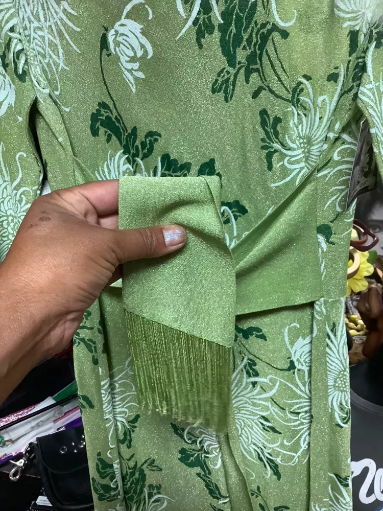 Vintage Lime SparKLy Chrysanthemum Floral Maxi Dress