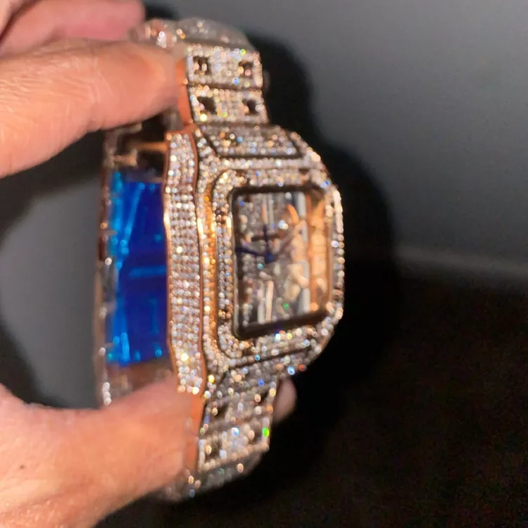 New Cartier Iced Out Skeleton Dial Watch