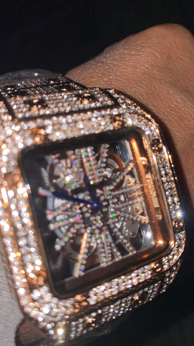 New Cartier Iced Out Skeleton Dial Watch