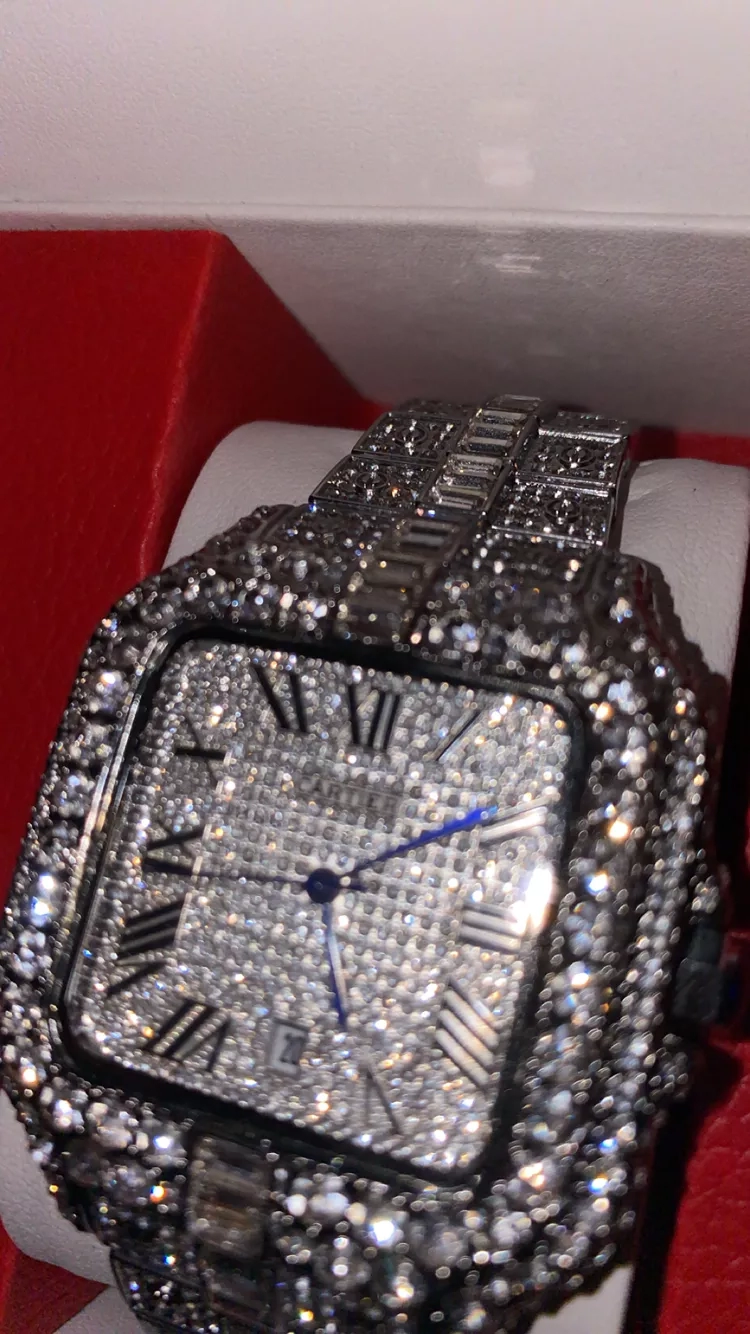 New Iced Cartier Santos Bust Down Watch