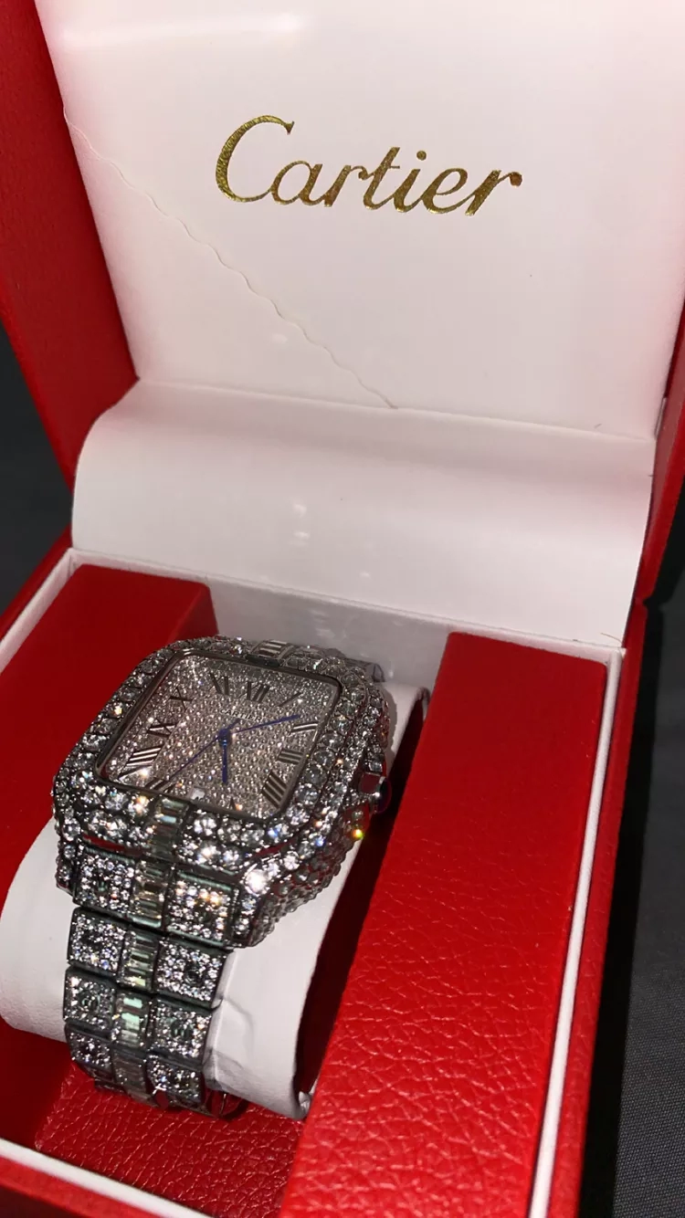New Iced Cartier Santos Bust Down Watch