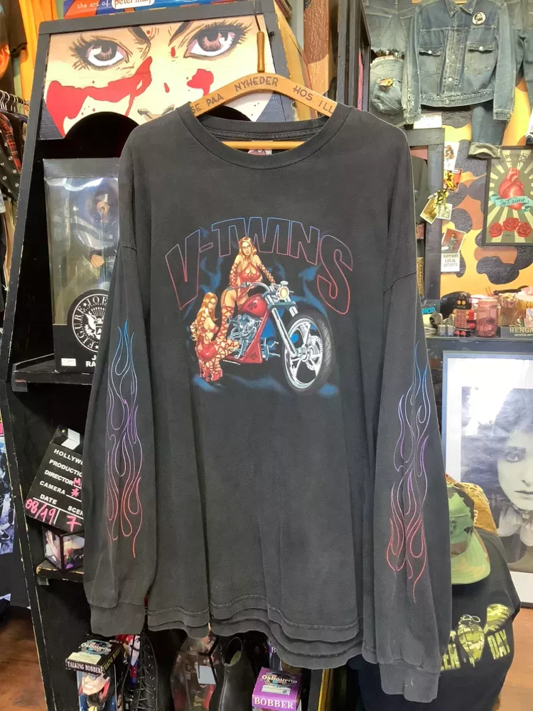 Vintage V-Twins Motorcycle Long Sleeve Multi CoLor Ghost FLamesShirt