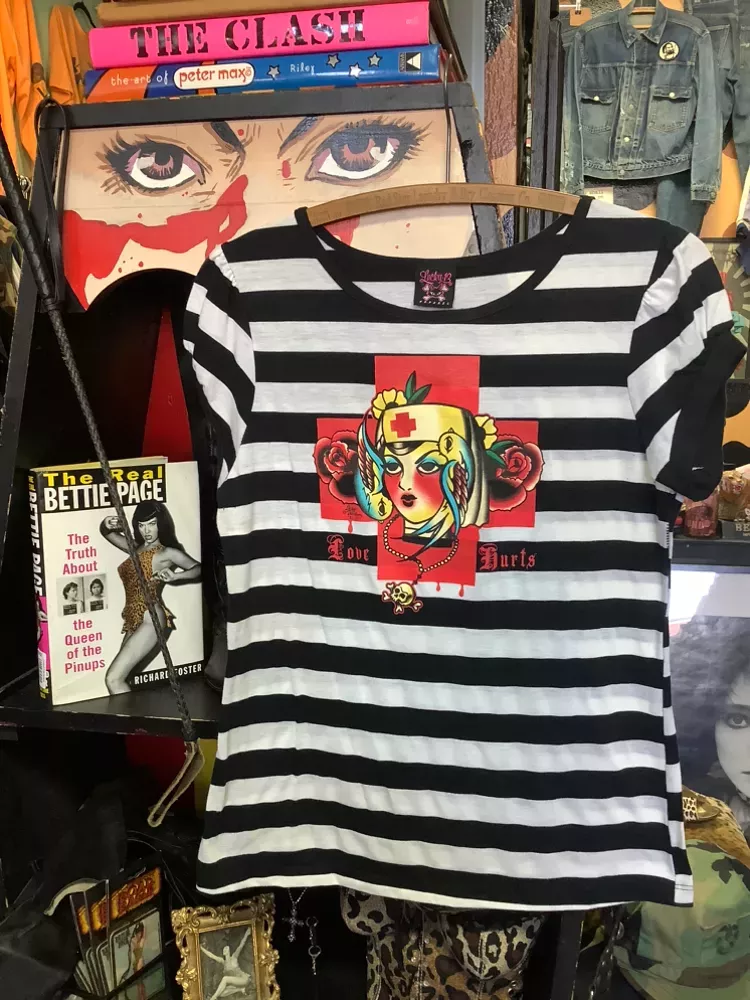 Vintage Lucky 13 American TraditionaL Striped Nurse Femme T