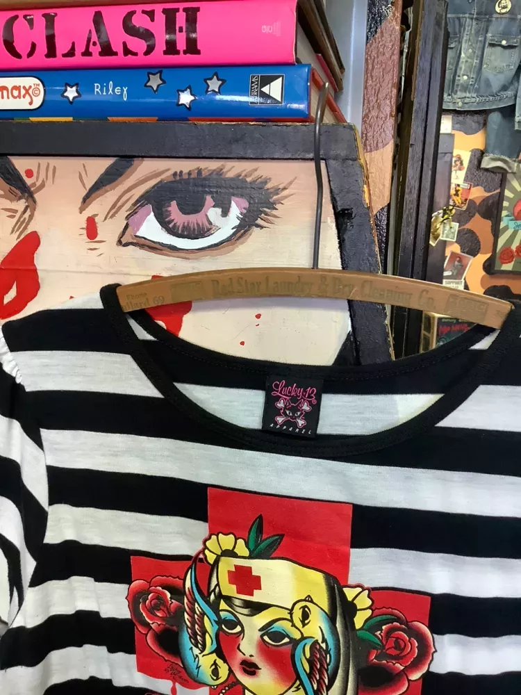 Vintage Lucky 13 American TraditionaL Striped Nurse Femme T