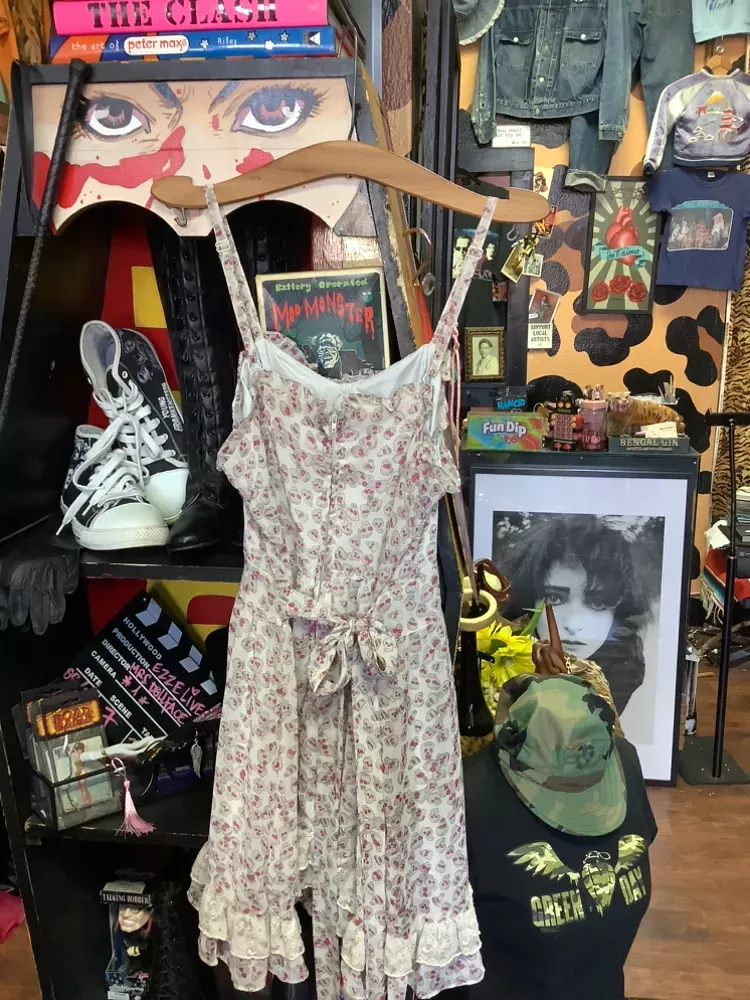 Vintage Tripp Nyc Skull Print Ruffle Trim Mini Dress