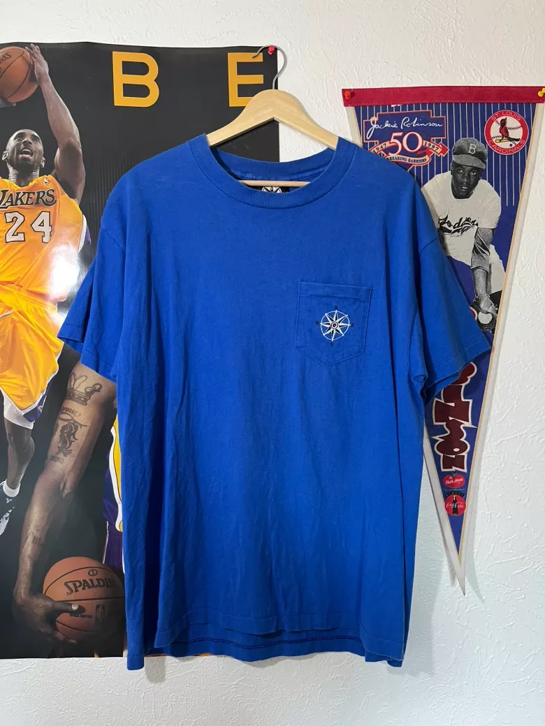 Vintage Blue Pocket Tee with Compass
