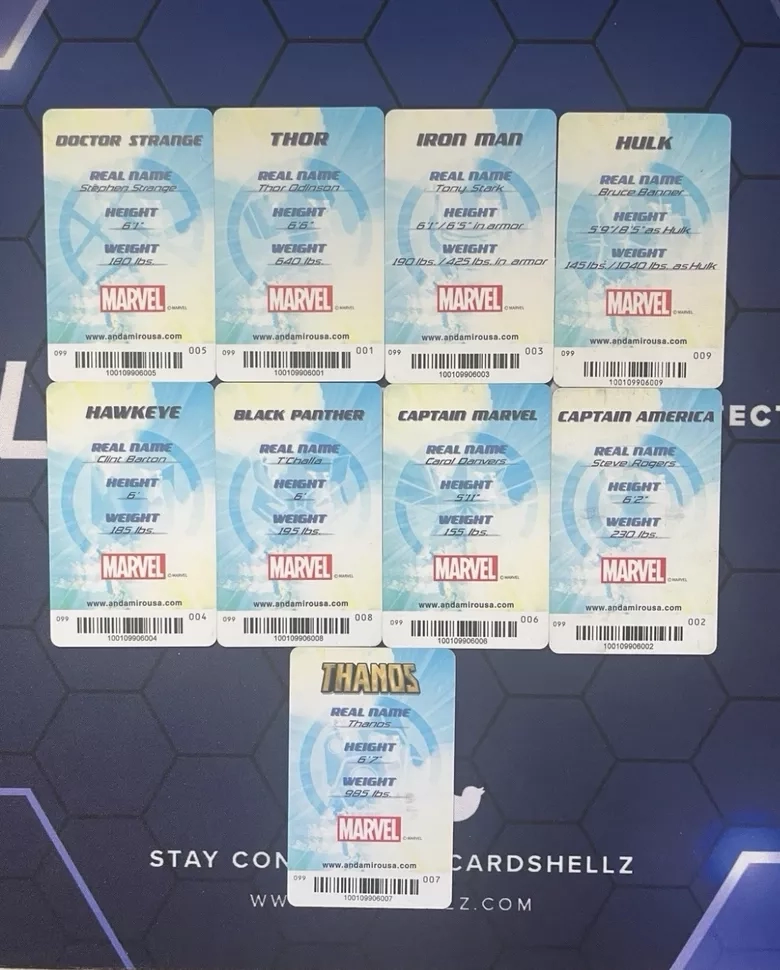 Marvel Avengers Hero Coin Pusher Arcade Collection Cards - Full Set with Thanos!