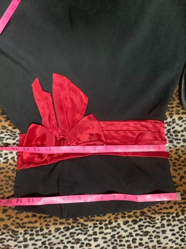 Vintage Black Strapless Dress with Red Bow