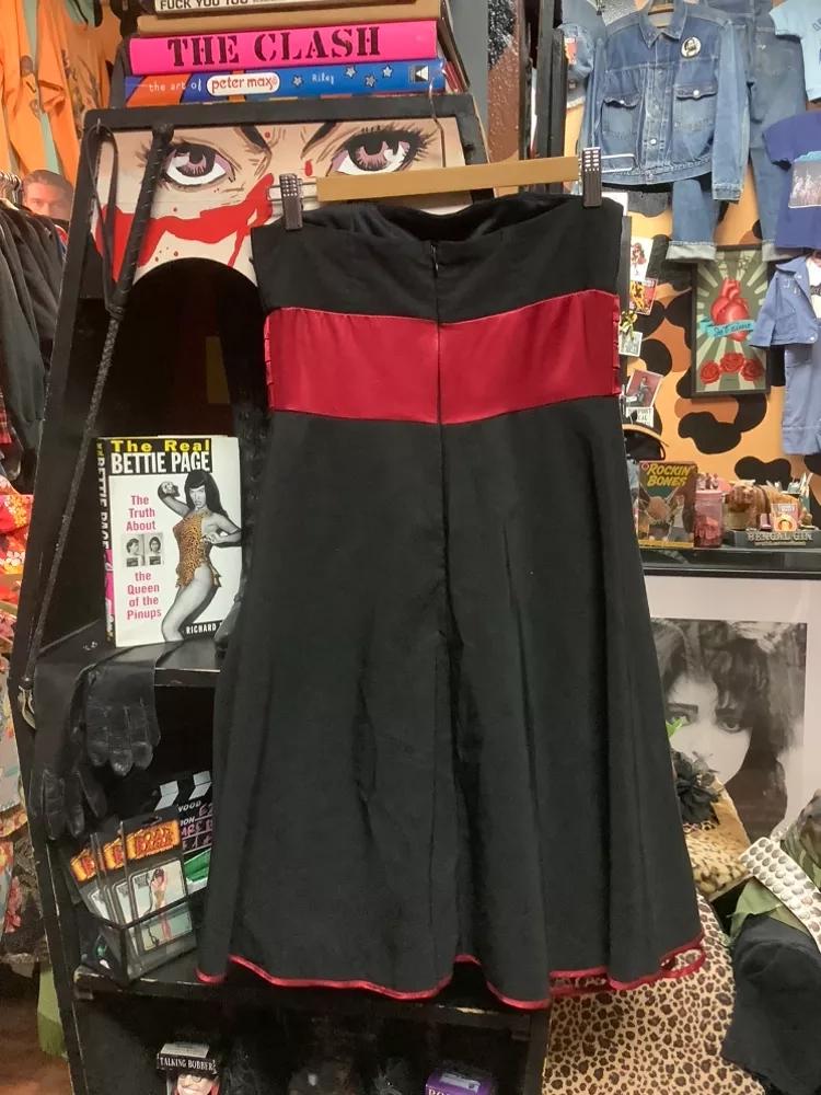 Vintage Black Strapless Dress with Red Bow