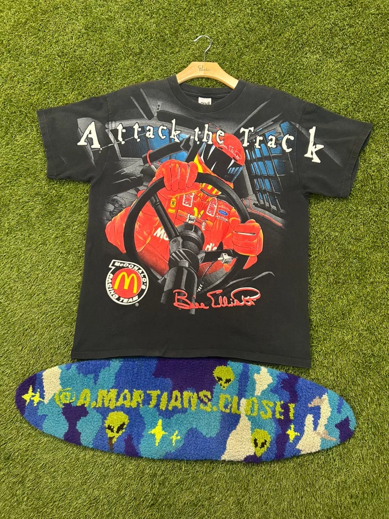 Vintage 1998 Bill Elliot Attack The Track AOP NASCAR Tee