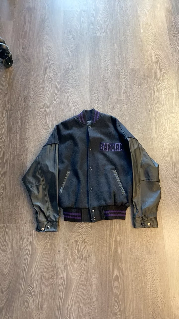 Vintage Batman Leather Sleeve Varsity Jacket Sz Medium
