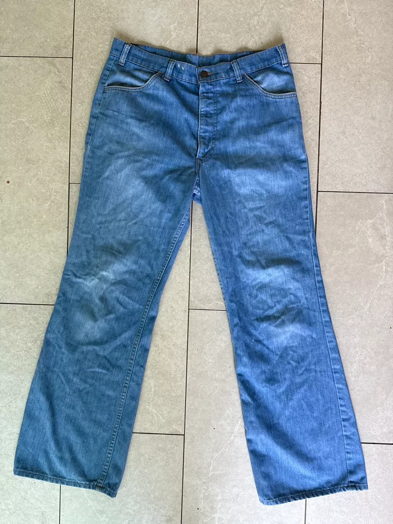 Vintage 1978 Levi’s SF 207 Wide Leg Jeans Corduroy Inlay Pockets Blue Denim