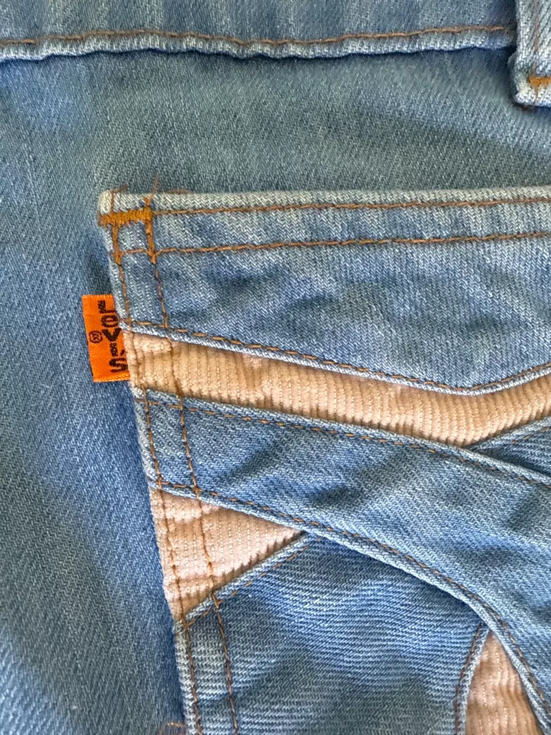 Vintage 1978 Levi’s SF 207 Wide Leg Jeans Corduroy Inlay Pockets Blue Denim