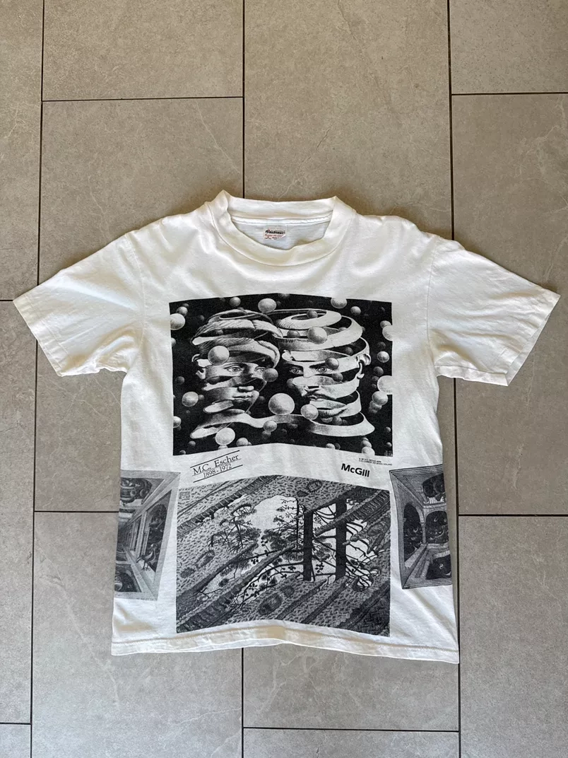 1988 M.C. Escher T-Shirt – Surreal Graphic Art Tee – Made in USA – Medium