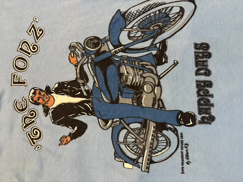 Vintage 1976 The Fonz Happy Days Motorcycle Riding Long Sleeve Tee