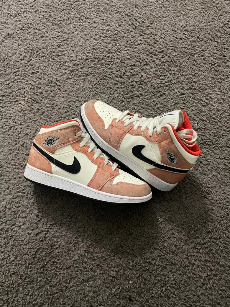 Size 6y- Air Jordan 1 Mid Coral Orange Chalk