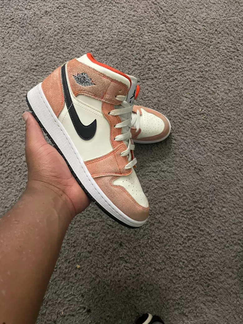 Size 6y- Air Jordan 1 Mid Coral Orange Chalk