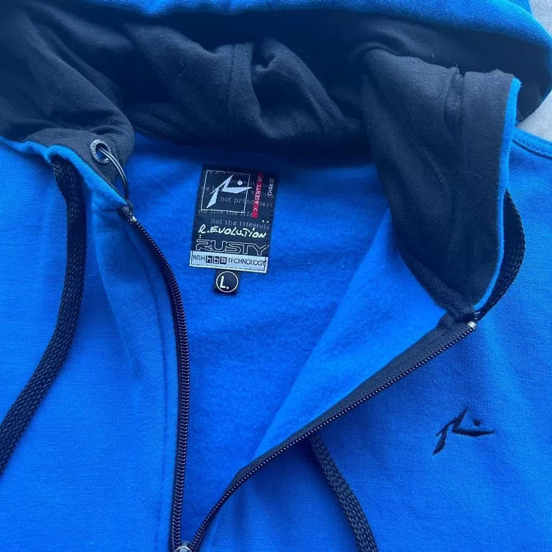 Rusty Surf Blue Zip-Up Hoodie With Built-In Earbuds