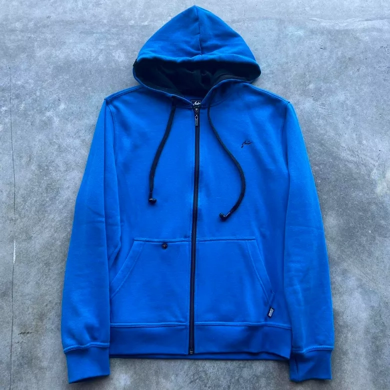 Rusty Surf Blue Zip-Up Hoodie With Built-In Earbuds