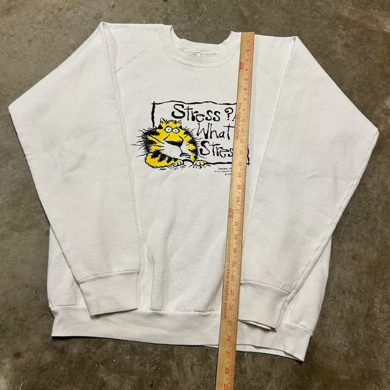 Vintage 90s 'Stress?! What Stress?' Funny Cat Crewneck Sweatshirt