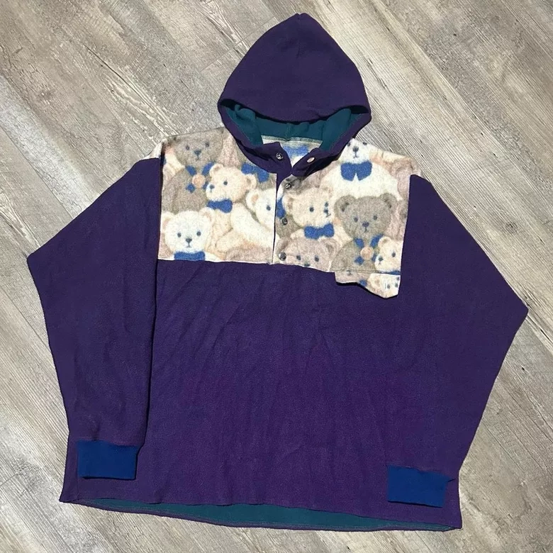 Vintage Handmade Purple Teddy Bear Hoodie