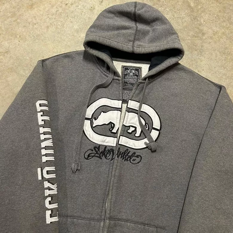 Vintage Y2K Ecko Unlimited Grey Zip-Up Hoodie
