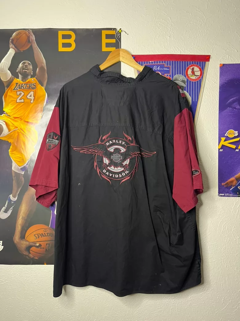 Harley-Davidson Black & Maroon Button-Up Shirt