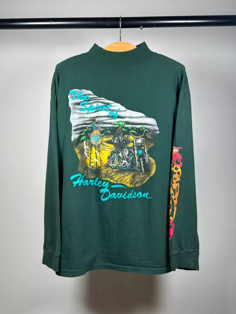 Vintage Green Harley Davidson flames long sleeve shirt