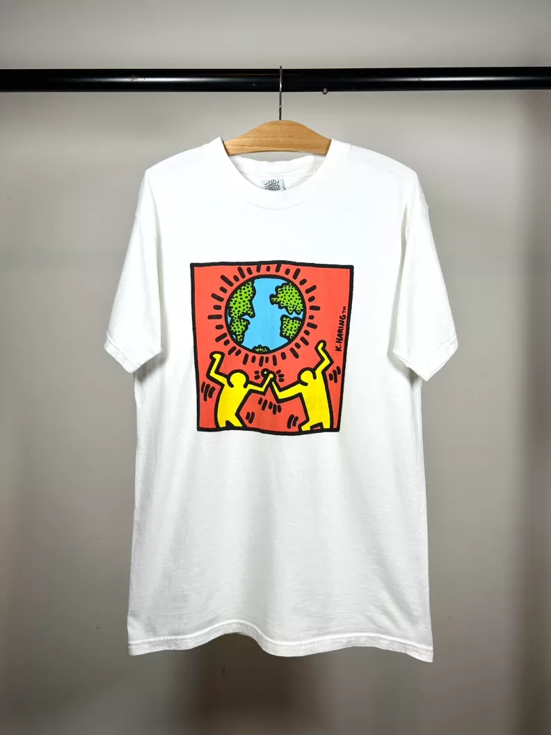 Vintage keith haring 90s pop shop earth day art tee shirt - ezze