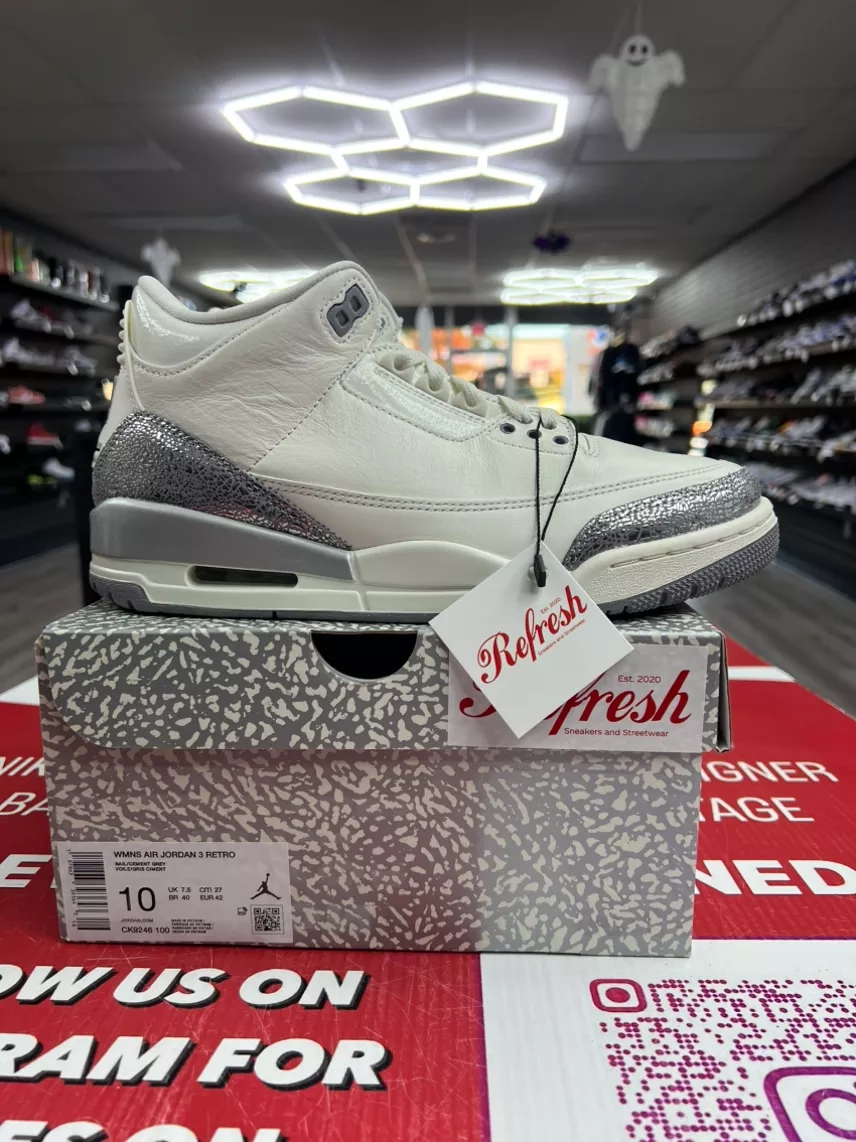 Air Jordan 3 Sail Cement Grey Size 10w/8.5m