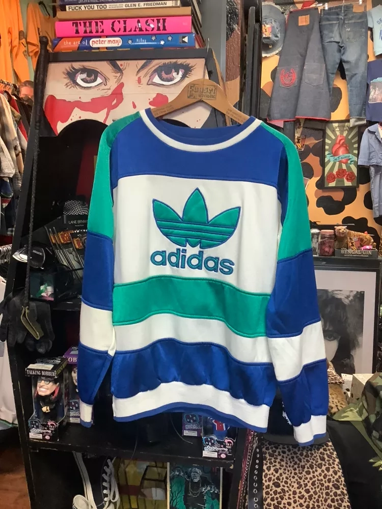 Vintage Adidas TeaL/BLue/White Colorblock Crewneck Sweatshirt