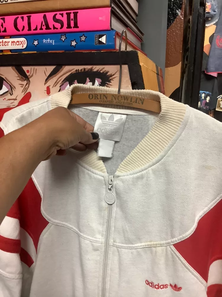 Vintage Adidas White & Red Bomber sweat Jacket