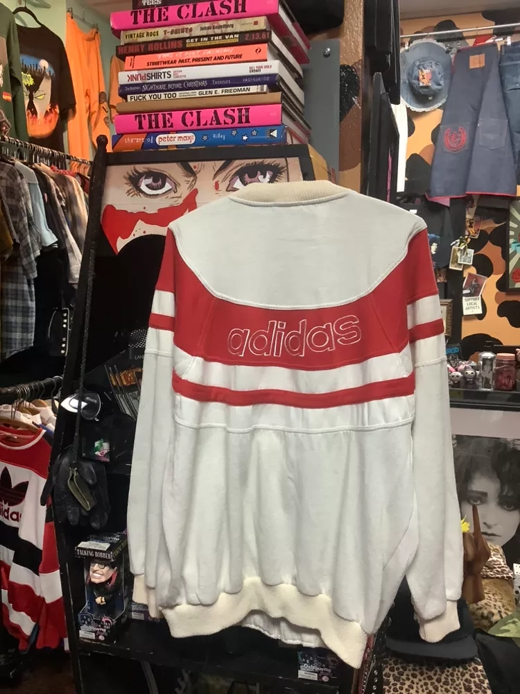 Vintage Adidas White & Red Bomber sweat Jacket