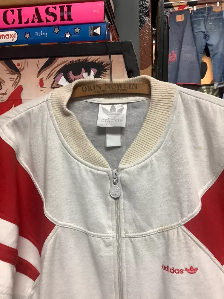 Vintage Adidas White & Red Bomber sweat Jacket