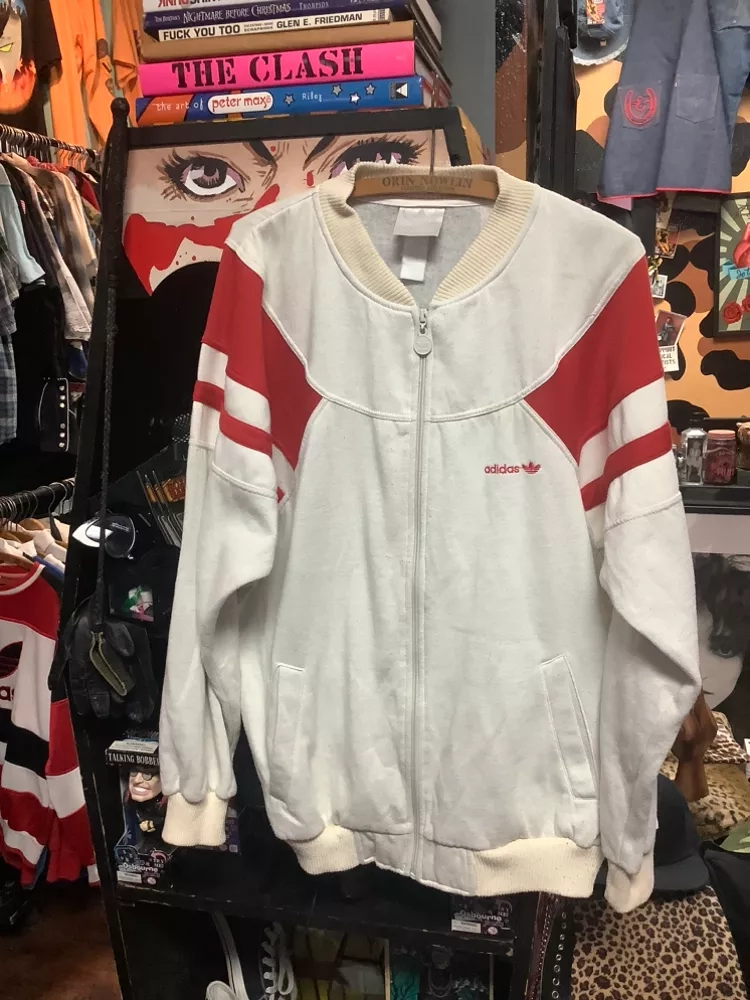 Vintage Adidas White & Red Bomber sweat Jacket