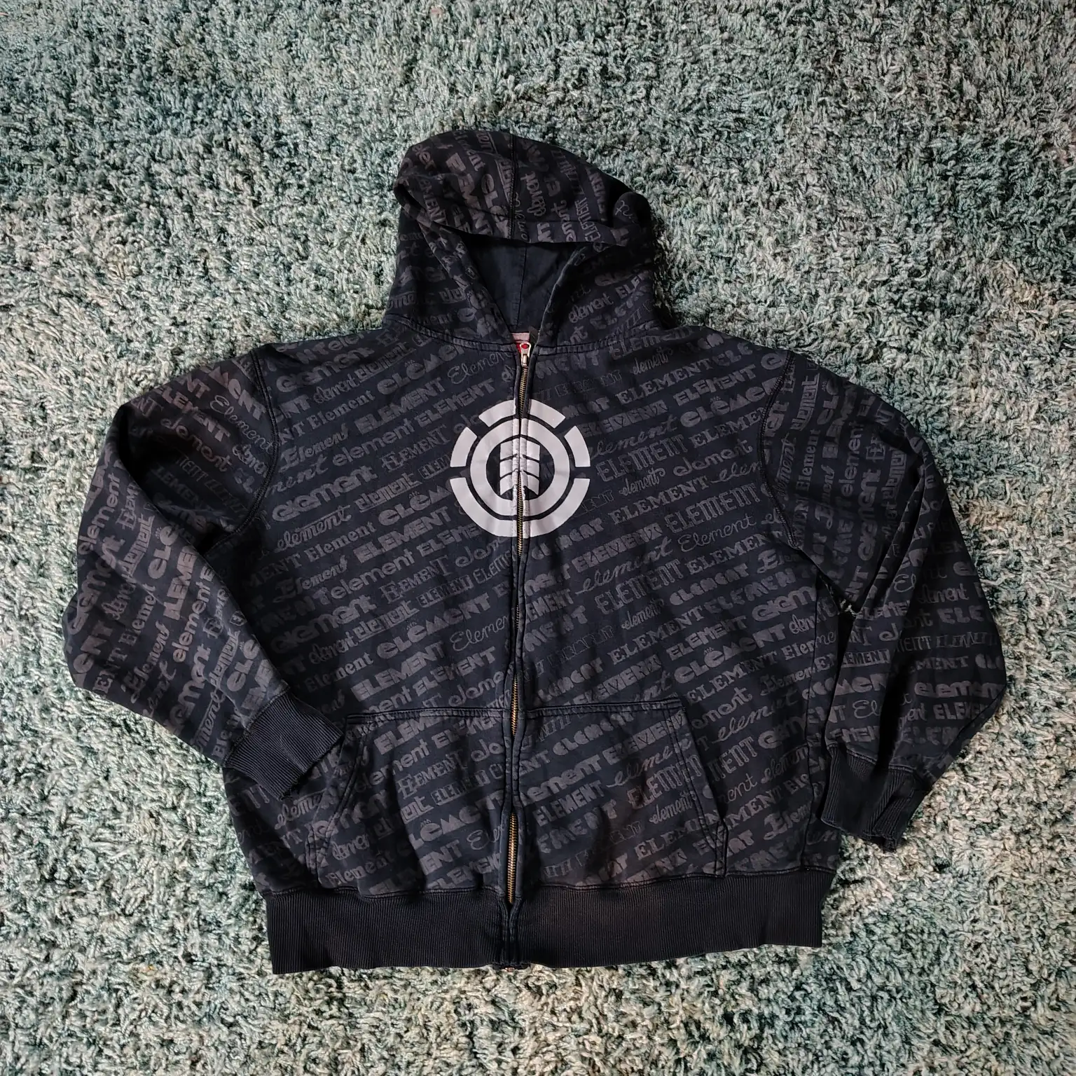 Vintage Element AOP Print Zip-Up Hoodie Sz Large