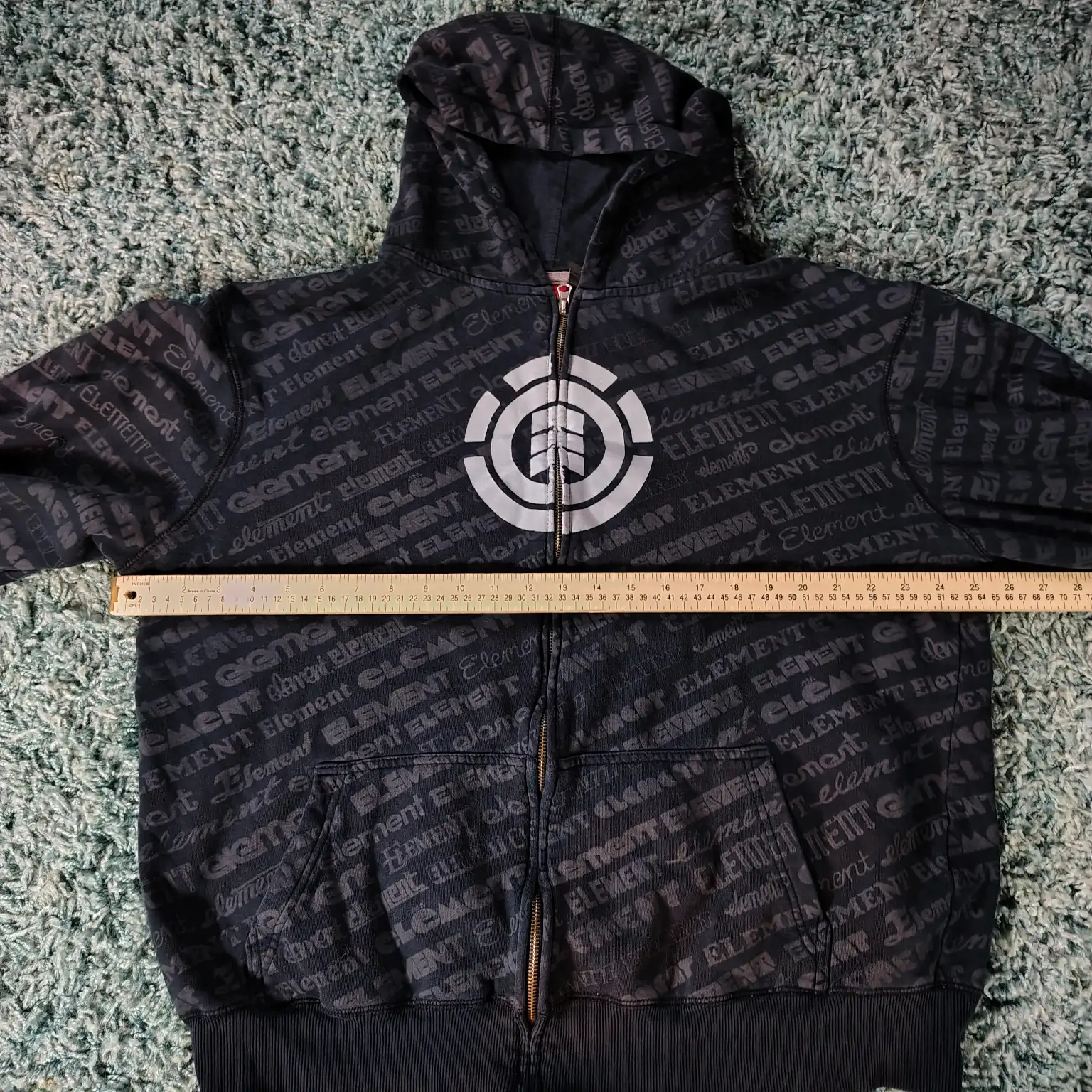 Vintage Element AOP Print Zip-Up Hoodie Sz Large